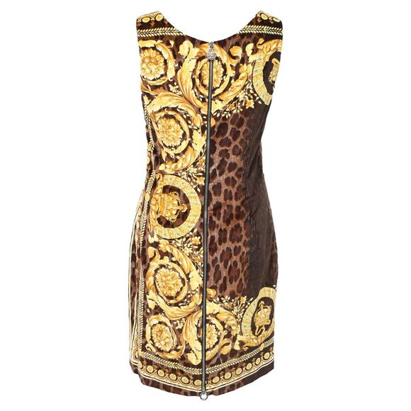Versace Animal and Baroque Print Velvet Dress in Multicolor Cotton - Picture 3 of 4
